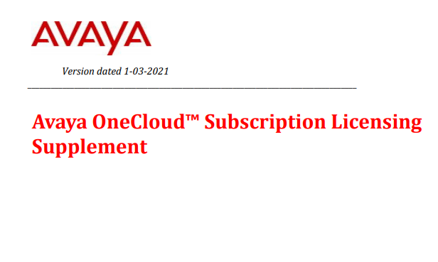 Avaya OneCloud Subscription Licensing